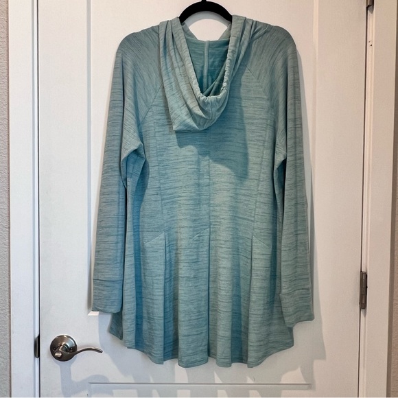 Soft Surroundings Aqua Heather Stretch Knit Riverland Tunic Hoodie Size Large - Picture 3 of 8